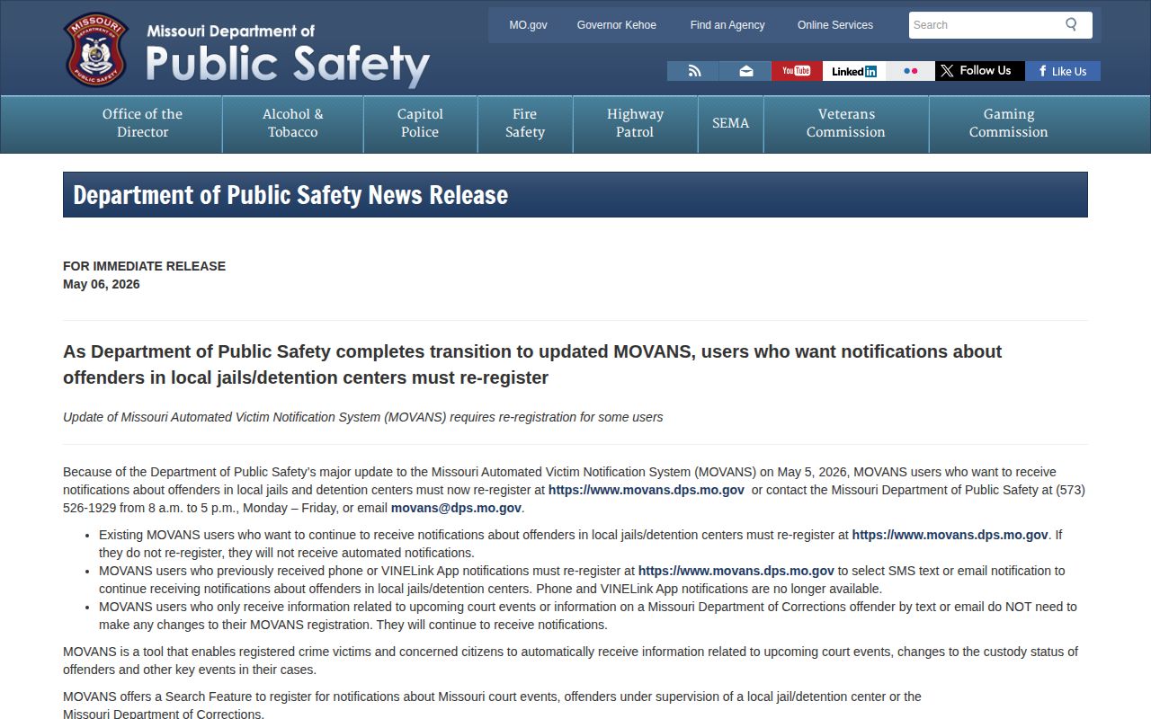 Douglas County Missouri custody-alert and booking notification update